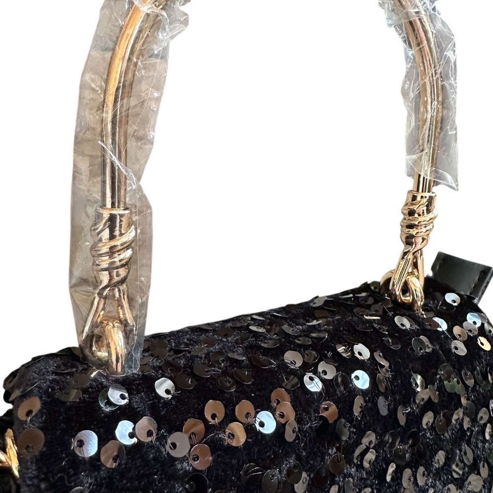 Badgley Mischka Black Sequin‎ Metal Handle Bag BMH 535 Vegan Leather MSRP 120 - Picture 9 of 12